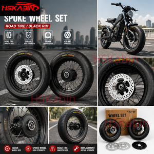 ชุดล้อ HSKabin ขนาด 12 นิ้ว สำหรับล้อหน้าและล้อหลัง 90/90-12 ขอบสีดำ สำหรับรถวิบากและสกู๊ตเตอร์ไฟฟ้า พร้อมจานเบรคขนาด 190 มม. และสเตอร์ขนาด 428-48 ฟัน - Product Image 3
