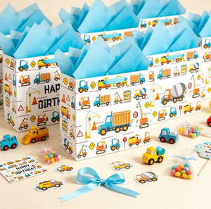 Sac cadeau en papier d'anniversaire à thème dessin animé, sac à friandises pour fête de garçons sur le thème de la construction, sac en papier imprimé Joyeux Anniversaire pour cadeaux de fête - Product Image 6