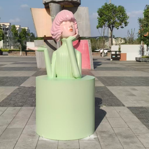 <span class=keywords><strong>Sculpture</strong></span> de <span class=keywords><strong>buste</strong></span> de fille de dessin animé en fibre de verre sur mesure, grande taille, avec cheveux roses, pour centre commercial et parc, statue d'art moderne en FRP - Product Image 2