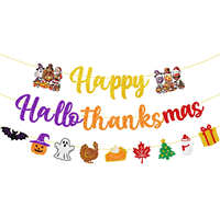 Bannière Joyeux Halloween, Thanksgiving et Noël Scintillante et Colorée – Décorations de Fête pour Halloween, Thanksgiving et Noël – Fournitures de Fête