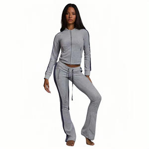 Conjunto Deportivo Transpirable para <span class=keywords><strong>Mujer</strong></span> de Dos Piezas con Chaqueta con Capucha y Cierre Completo y Pantalones Acampanados, Ropa Casual XS Ropa De <span class=keywords><strong>Mujer</strong></span> - Product Image 3