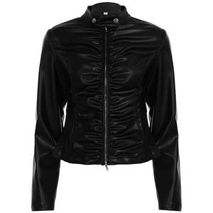 Chaqueta Bomber de Piel Sintética Personalizada para Mujer 2026, Cuello Alto, Cremallera, Estilo Moto, Ropa Urbana de Otoño, Manga Larga, Antiarrugas - Product Image 5