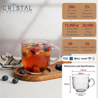 Mug à café en verre transparent CRYSTAL 450 ml (16 oz) avec poignée, grande capacité, pour boissons froides, latte, lait, en verre sodalime blanc de haute qualité