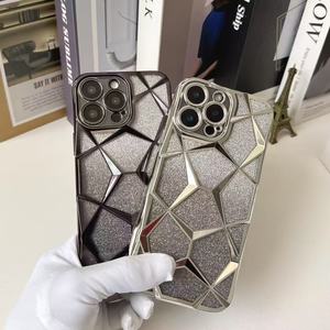3D Lattice Gradient Glitter Marble Diamond Phone <strong>Case</strong> for iPhone 16 <strong>Pro</strong> <strong>Max</strong> 15 14 <strong>13</strong> 12 11 Plating Soft TPU Cover - Product Image 5