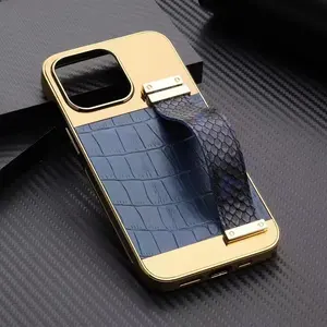 Fashion Crocodile PU leather Electronic plating PC case with TPU edge for Iphone 15 14 13 12 pro max