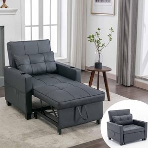 Sofá Cama Convertible 3 en 1 con Portavasos, Sillón Reclinable y Futón - Product Image 1