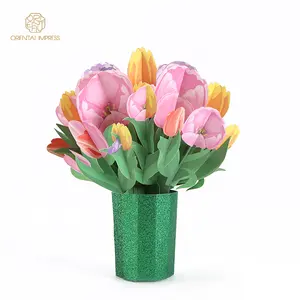 Tarjeta de felicitación 3D de tulipán con sobre, tarjeta decorativa hecha a mano con diseño de flor de tulipán