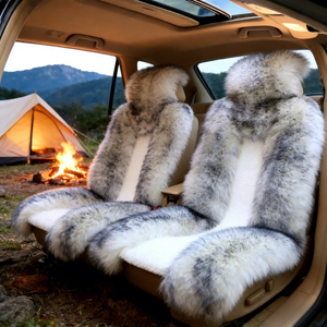 Housse de siège de voiture en fourrure de mouton de luxe Okayda, pour l'avant, toutes saisons, 4 pièces, confort et style premium - Product Image 1