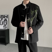 Veste Tang pour homme à col montant, brodée en bambou, style chinois rétro, vêtement d'extérieur décontracté pour le quotidien