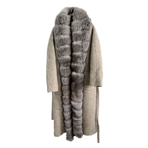 QC23051 Nuovo Arrivo Cardigan in Lana Cashmere <span class=keywords><strong>di</strong></span> Alta Qualità con Polsini in Pelliccia <span class=keywords><strong>di</strong></span> <span class=keywords><strong>Volpe</strong></span> <span class=keywords><strong>Argentata</strong></span> - Product Image 1