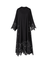 Robe de matin élégante en dentelle pour femme, col en V, longueur cheville, manches longues, coupe ample, perlée, anti-plis, Abaya musulmane pour le Moyen-Orient