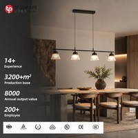 Suspension industrielle linéaire à 4 lumières avec tiges réglables, finition noire, abat-jour en verre dépoli, pour îlot de cuisine et salle à manger