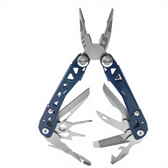20-in-1 Outdoor Survival Tactical Hiking Blue Stainless Steel Serrated DIY Multitool Pliers Scissors Fishing Metric OEM