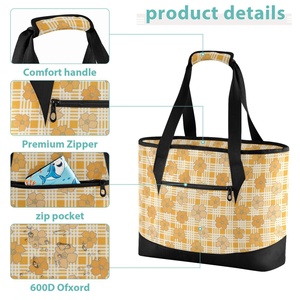 Hawaii Puakenikeni Flower Eco-Friendly Custom Print Palaka Women Picnic Thermal Food Beach Tote Cooler Bag with Zipper Closure - Product Image 6