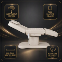 Table de soin esthétique électrique à 3 moteurs, entièrement recouverte de cuir, avec appui-tête amovible et hauteur réglable, pour salon et spa