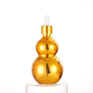 Fuyun All Kinds Caps Golden Gourd Shape Essential Oil Glass Bottle Gold Color Electroplating Glass Dropper Bottle Cosmetic KL430