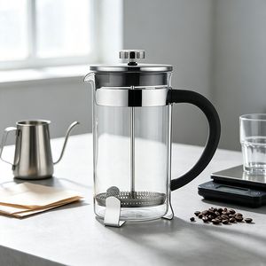 Caffettiera French Press Portatile da Viaggio 600ml <span class=keywords><strong>in</strong></span> Vetro Borosilicato con Manico <span class=keywords><strong>in</strong></span> Bambù Ecologico, Caraffa a Pressione Manuale - Product Image 1