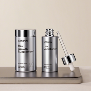 Pot de conditionneur de <span class=keywords><strong>cheveux</strong></span> en verre vide de luxe de 150ml en argent galvanisé flacon compte-gouttes personnalisé de 60ml pour les suppléments de croissance des <span class=keywords><strong>cheveux</strong></span> - Product Image 1