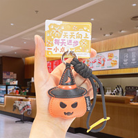 Porte-clés en cuir d'Halloween avec breloque fantôme et citrouille mignons, et sangle en corde tressée, pour sac, clé de voiture, décoration, vente en gros et en vrac