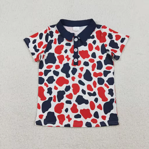 Vêtements d'été en gros pour enfants : Tenue bébé garçon motif camouflage bleu marine et rouge, barboteuse et chemise pour le 4 juillet - Product Image 4
