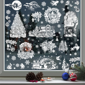 Pegatinas <span class=keywords><strong>Decorativas</strong></span> Navideñas <span class=keywords><strong>para</strong></span> Ventanas, Ecológicas, de PVC, Electrostáticas, Creativas, con Diseño de Muñeco de Nieve, Casa de Nieve y Árbol de Navidad, Calcomanías <span class=keywords><strong>para</strong></span> Vidrio - Product Image 4
