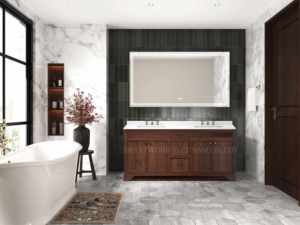 Traditional Solid Wood Bathroom Vanity 48 In Floor Standing Dark Finish Ceramic Basin With <b>Drawers</b> - Product Image 5