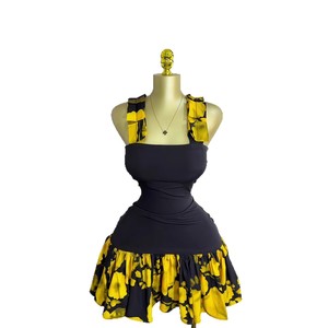 ชุดเดรสสั้นแฟชั่นฤดูร้อนแบบใหม่สำหรับผู้หญิง แขนกุด พิมพ์ลาย คอแบบผูก แต่งระบาย - Product Image 5