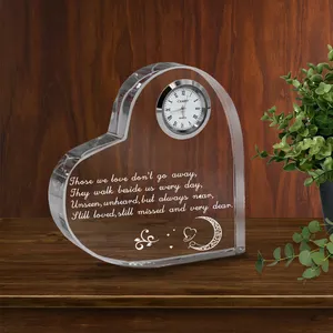 Reloj de corazón de cristal láser 3d, con reloj en memoria de recuerdo de persona