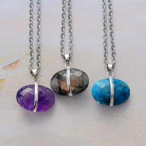 Labradorite Teardrop Pendant <b>Necklace</b> Stainless Steel Bezel Setting Natural Stone Crystal Jewelry Unisex Gift - Product Image 1