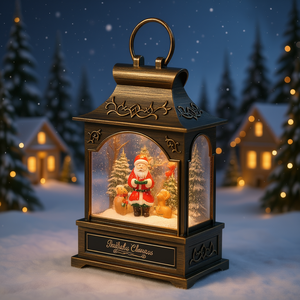 Christmas <b>Musical</b> <b>Snow</b> <b>Globe</b> Decorative Lantern With Santa And Reindeer Scene For Holiday Lighting - Product Image 2