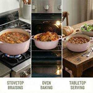 Casserole <span class=keywords><strong>en</strong></span> <span class=keywords><strong>fonte</strong></span> émaillée rose clair E-TOP, faitout hollandais avec couvercle, pot à soupe robuste, ustensiles de cuisine durables, compatible four - Product Image 3