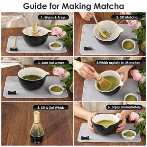 Juego de Matcha Tradicional de Cerámica Grabada de 7 Piezas, Kit de Inicio con Tazón para Matcha, Cepillo para Té, Batidor de Bambú para Matcha - Product Image 5