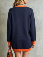 Cardigan en tricot élégant pour femme, style vintage, color block, respirant, col en V, boutonné, coupe oversize, long, avec poches, personnalisable
