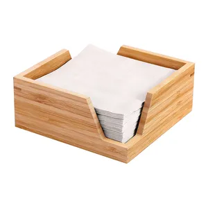 natural bamboo convenient napkin holder storage box with opening at 2 sides for kitchen reataurants