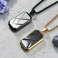 Pendentif badge militaire octogonal à facettes 3D déformé style minimaliste tendance pour homme Collier chaîne boîte plaqué or
