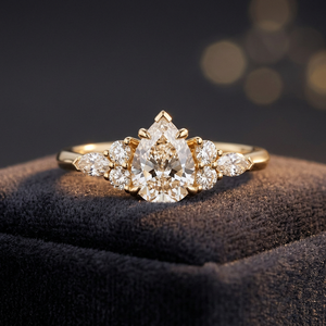 Anillo de Compromiso y Boda con Diamante Cultivado en Laboratorio con Corte de Pera, Certificado por IGI, Piedras Laterales Marquise, Oro de 10K, 14K, 18K, Plata 925, 935, Lujoso - Product Image 1