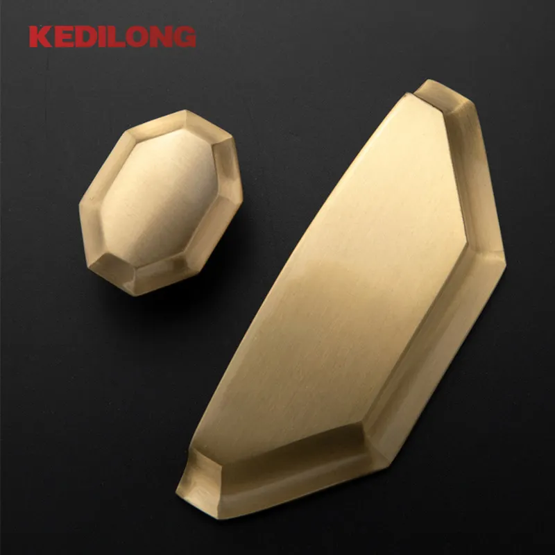 Solid brass angular shell handle Simple wardrobe drawer Nordic single hole knob cabinet door Gold modern pull handle