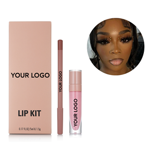 Kit Labbra Nude Marrone con Lucidalabbra Liquido Vegano Idratante e Matita Labbra Cremosa Cruelty Free con Logo Personalizzato - Product Image 1