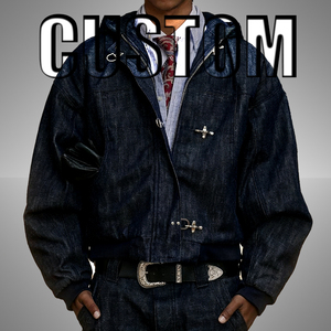 Giacche da Uomo in <span class=keywords><strong>Denim</strong></span> con Cappuccio e Bottoni Personalizzati Stile Vintage Giapponese con Chiusura da Pompiere - Product Image 1