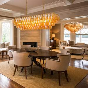 Luminaire de table de bar d'hôtel, luminaire suspendu rectangulaire en verre ambré, lustre à 4 niveaux, <span class=keywords><strong>lampe</strong></span> de plafond - Product Image 4