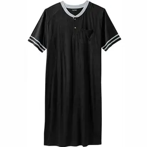 Amazon Source Factory Custom Men's Big Tall Short-Sleeve Henley Nightshirt Pajamas Long T Shirt