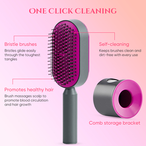 Nuova <span class=keywords><strong>spazzola</strong></span> <span class=keywords><strong>autopulente</strong></span> di tendenza per capelli da donna 3D con cuscino d'aria e Airbag per massaggio <span class=keywords><strong>autopulente</strong></span> con pettine One-Click - Product Image 4