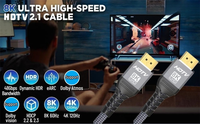 Câble HDMI 8K HDMI 2.1 en nylon tressé, 8K 60Hz, 4K 120Hz, HDR 3D, mâle-mâle, câble audio-vidéo HDMI pour TV HD, ordinateur portable, PS5, PS4