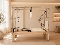 Mesin Pilates Cadillac Reformer Maple Kustom, Meja Trapeze Lengkap dengan Footbar Eksternal dan Box untuk Latihan di Studio