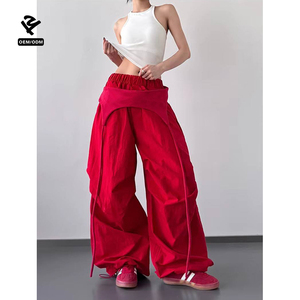 Pantalones Casuales de Verano para <span class=keywords><strong>Mujer</strong></span>, de Cintura Alta, Plisados, con Frente Plano, Bordado, Cintura Elástica, Diseño Holgado de Pierna Ancha, Pantalones Deportivos - Product Image 2