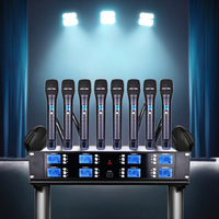 Système de microphone sans fil UHF à 8 canaux Home KTV Metal Handheld avec cardioïde Lavalier XLR Connector 8 Wireless Mic System