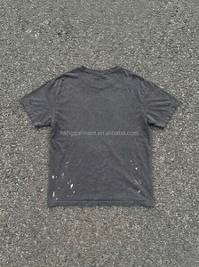 T-shirt vintage gris délavé effet acide, coupe ample, effet peinture blanche, trous, coton surdimensionné pour homme - Product Image 2