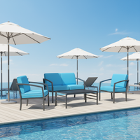 Ensemble table et chaises modernes et confortables en aluminium non pliables pour 4 personnes, mobilier de jardin extérieur avec plateau en verre, garantie de 2 ans