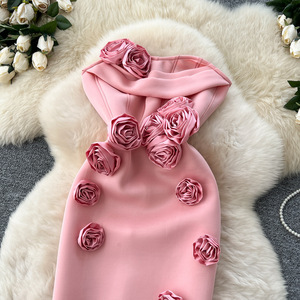 <span class=keywords><strong>Robe</strong></span> <span class=keywords><strong>longue</strong></span> moulante bustier pour femme, élégante et haut de gamme, avec fleurs en relief, idéale pour les soirées - Product Image 6