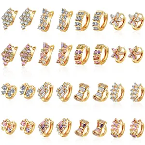 Anting-anting wanita berlapis emas 18k grosir mewah kecil anting-anting emas wanita desain anting-anting mode perhiasan untuk wanita anak perempuan